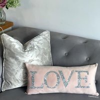 Soft Pink Plush Velvet Sparkly 'Love' Cushion - Soft Pink