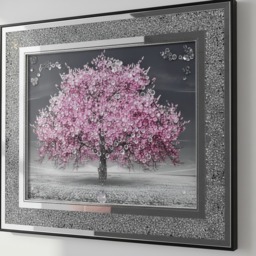 Blossom Tree 3D Glitter Liquid Wall Art Crushed Diamond Crystal Framed Deco 45Cm - PINK - thumbnail 4