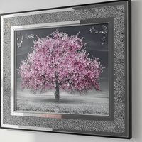 Blossom Tree 3D Glitter Liquid Wall Art Crushed Diamond Crystal Framed Deco 45Cm - PINK - thumbnail 1