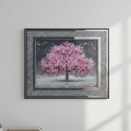 Blossom Tree 3D Glitter Liquid Wall Art Crushed Diamond Crystal Framed Deco 45Cm - PINK - thumbnail 2