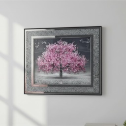 Blossom Tree 3D Glitter Liquid Wall Art Crushed Diamond Crystal Framed Deco 45Cm - PINK - thumbnail 3