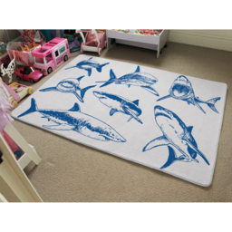 Graphical Set Of Blue Sharks Isolated On White Background Designer Rug - Blue / 150cm - thumbnail 2
