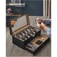 SONGMICS 12-Slot Watch Box with Drawer and Glass Lid - Black - image 1
