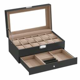 SONGMICS 12-Slot Watch Box with Drawer and Glass Lid - Black - thumbnail 2