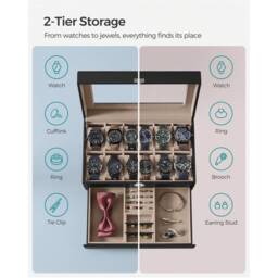 SONGMICS 12-Slot Watch Box with Drawer and Glass Lid - Black - thumbnail 4