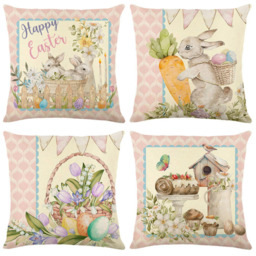 Set of 4 Easter Rabbit Themed Cushion Covers - White - thumbnail 2