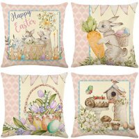 Set of 4 Easter Rabbit Themed Cushion Covers - White - thumbnail 1