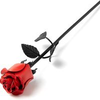 World of Nature Handcrafted Iron Rose for Anniversary - Black Forged Iron - Red