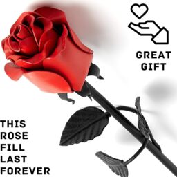 World of Nature Handcrafted Iron Rose for Anniversary - Black Forged Iron - Red - thumbnail 4