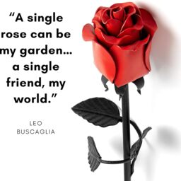 World of Nature Handcrafted Iron Rose for Anniversary - Black Forged Iron - Red - thumbnail 3