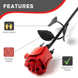 World of Nature Handcrafted Iron Rose for Anniversary - Black Forged Iron - Red - thumbnail 5