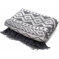 Grey Geometric Boho Throw Soft Cotton, Stylish Accent - Grey