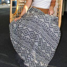 Grey Geometric Boho Throw Soft Cotton, Stylish Accent - Grey - thumbnail 5