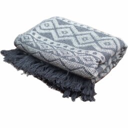 Grey Geometric Boho Throw Soft Cotton, Stylish Accent - Grey - thumbnail 2
