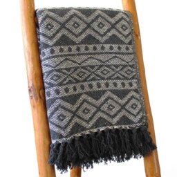 Grey Geometric Boho Throw Soft Cotton, Stylish Accent - Grey - thumbnail 4