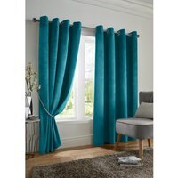 Velvet Look Eyelet Ring Top Blackout Curtains - Teal / 229cm / 183cm