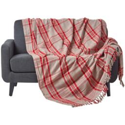 Grey and Red Tartan Check Sofa and Bed Throw - Red and Grey / 150 x 200 cm - thumbnail 2