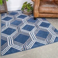 Modern Geometric Living Area Rug - Navy Blue / 110 x 60cm - thumbnail 1