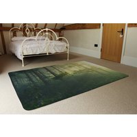 Sun, Trees In A Haze Of Light, Glowing Fog Among The Trees Designer Rug - Green / 150cm - image 1