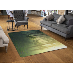 Sun, Trees In A Haze Of Light, Glowing Fog Among The Trees Designer Rug - Green / 150cm - thumbnail 3