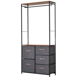 HOMCOM Chest Of Drawers Wth Coat Rack Frame - Black - thumbnail 2