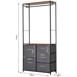 HOMCOM Chest Of Drawers Wth Coat Rack Frame - Black - thumbnail 4