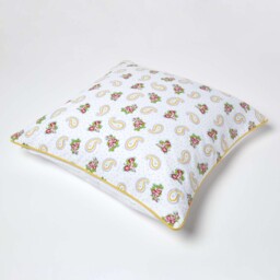 Homescapes Cotton Paisley and Dots Cushion Cover - White - thumbnail 2