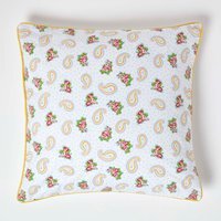 Homescapes Cotton Paisley and Dots Cushion Cover - White