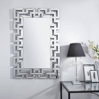 arge Rectangular Design with Patterned Glass Frame - Silver