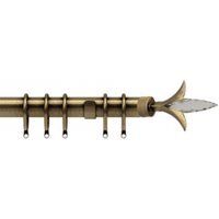35mm Fixed Length Metal Curtain Pole Set Antique Brass Fleur de Lys Finial - Antique Brass / 105cm - image 1