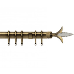 35mm Fixed Length Metal Curtain Pole Set Antique Brass Fleur de Lys Finial - Antique Brass / 105cm - thumbnail 2