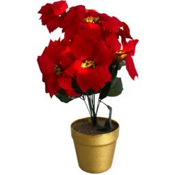 Artificial LED Red Poinsettia Plant in Gold Pot - Red - thumbnail 2