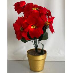 Artificial LED Red Poinsettia Plant in Gold Pot - Red - thumbnail 3
