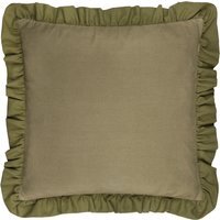 Effie Cotton Plain Ruffle Cushion - Sage-Green / Feather