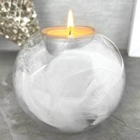 White Feather Filled Glass  Tea Light Holder - Clear - image 1