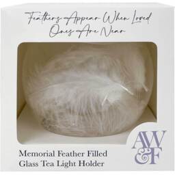 White Feather Filled Glass  Tea Light Holder - Clear - thumbnail 4