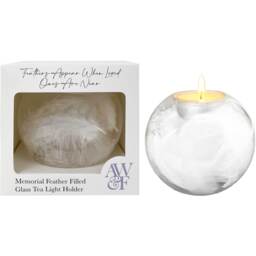 White Feather Filled Glass  Tea Light Holder - Clear - thumbnail 2