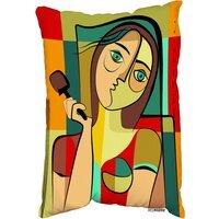 Woman With Chocolate In Hand Outdoor Cushion - Green - image 1
