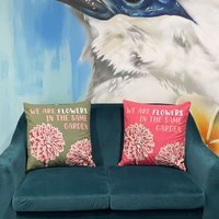 Printed Cotton Cushion Cover We are Flowers Olive - Olive,PinkandNatural
