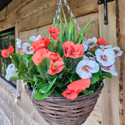 Best Artificial Pansy Hanging Basket - Red - thumbnail 3