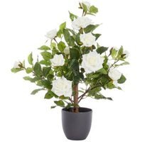 Artificial Rose Bush Tree Potted Plant In White - Green,White - thumbnail 1