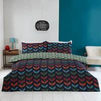 Jules Microfibre Polyester Floral Reversible Duvet Cover Set With Pillowcase - Navy / Single