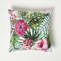 Botanical Flower Outdoor Cushion 45 x 45 cm, Set of 2 - Green & Pink - thumbnail 3