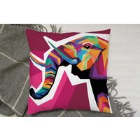 Colorful Illustration Of Elephant Head In Wpap Style Cushion - Pink / 60 - thumbnail 1