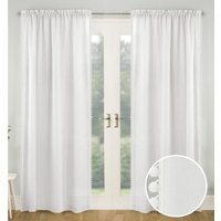 Pair of Slot Top Sheer Voile Panels with Pom-Pom Trim - White / 137cm