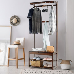 3-in-1 Hall Tree Coat and Shoe Storage Bench - Brown - thumbnail 4