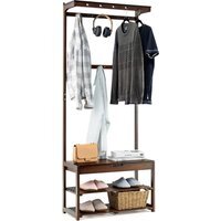 3-in-1 Hall Tree Coat and Shoe Storage Bench - Brown - thumbnail 1