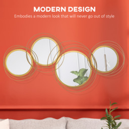 HOMCOM Modern Wall Art with Mirror Wall Sculpture Decor for Living Room - Gold tone - thumbnail 3