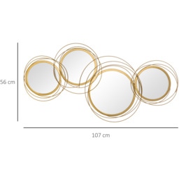 HOMCOM Modern Wall Art with Mirror Wall Sculpture Decor for Living Room - Gold tone - thumbnail 2