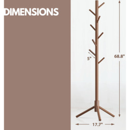 Wooden Coat Stand Stand With 8 Hooks - Brown / Brown - thumbnail 2